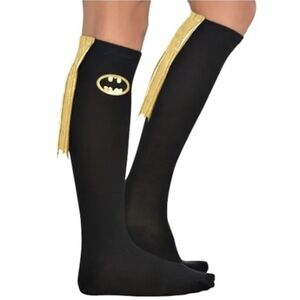 NWT Batman Batgirl Knee Socks One Size Fits Most Black Yellow Symbol Super Hero